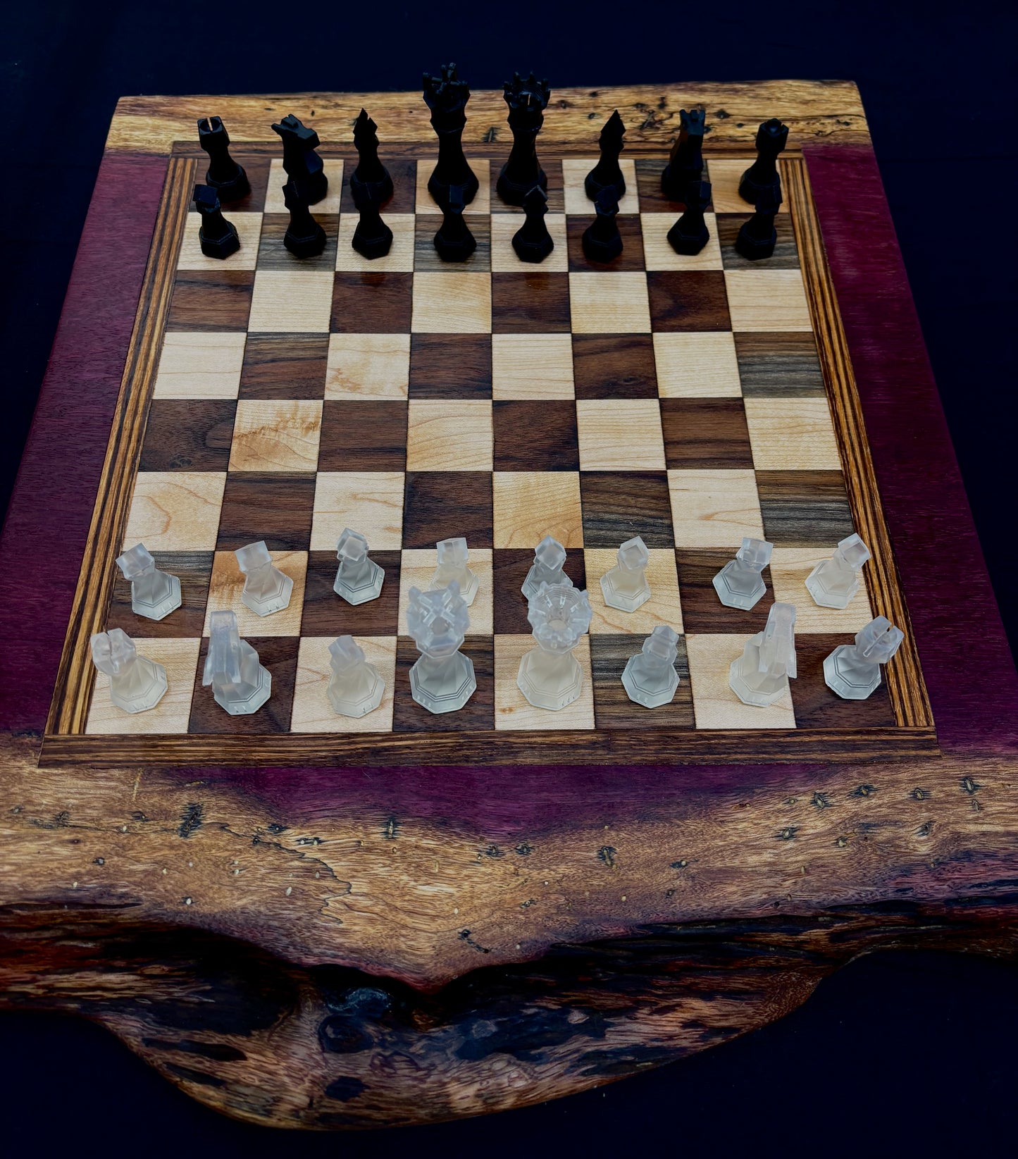 Live Edge Purple Heart Chess & Checkers Board