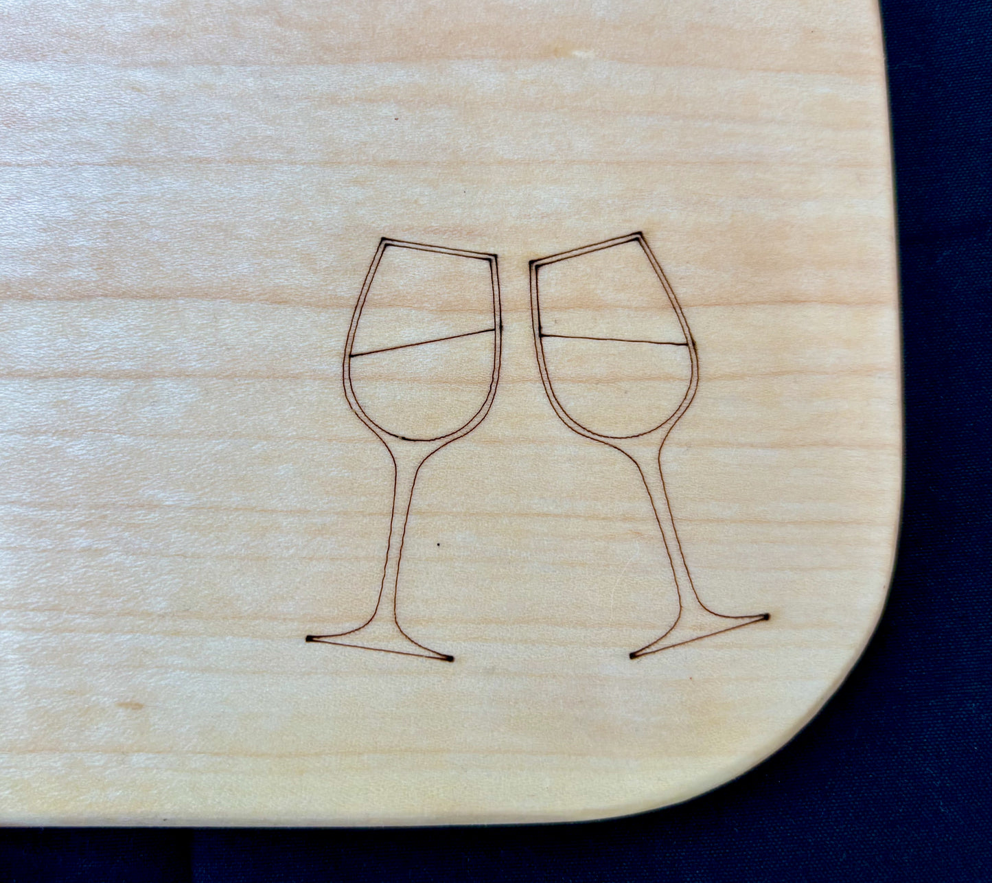 Small Beech Wood Charcuterie Board with engraving of wine glasses
