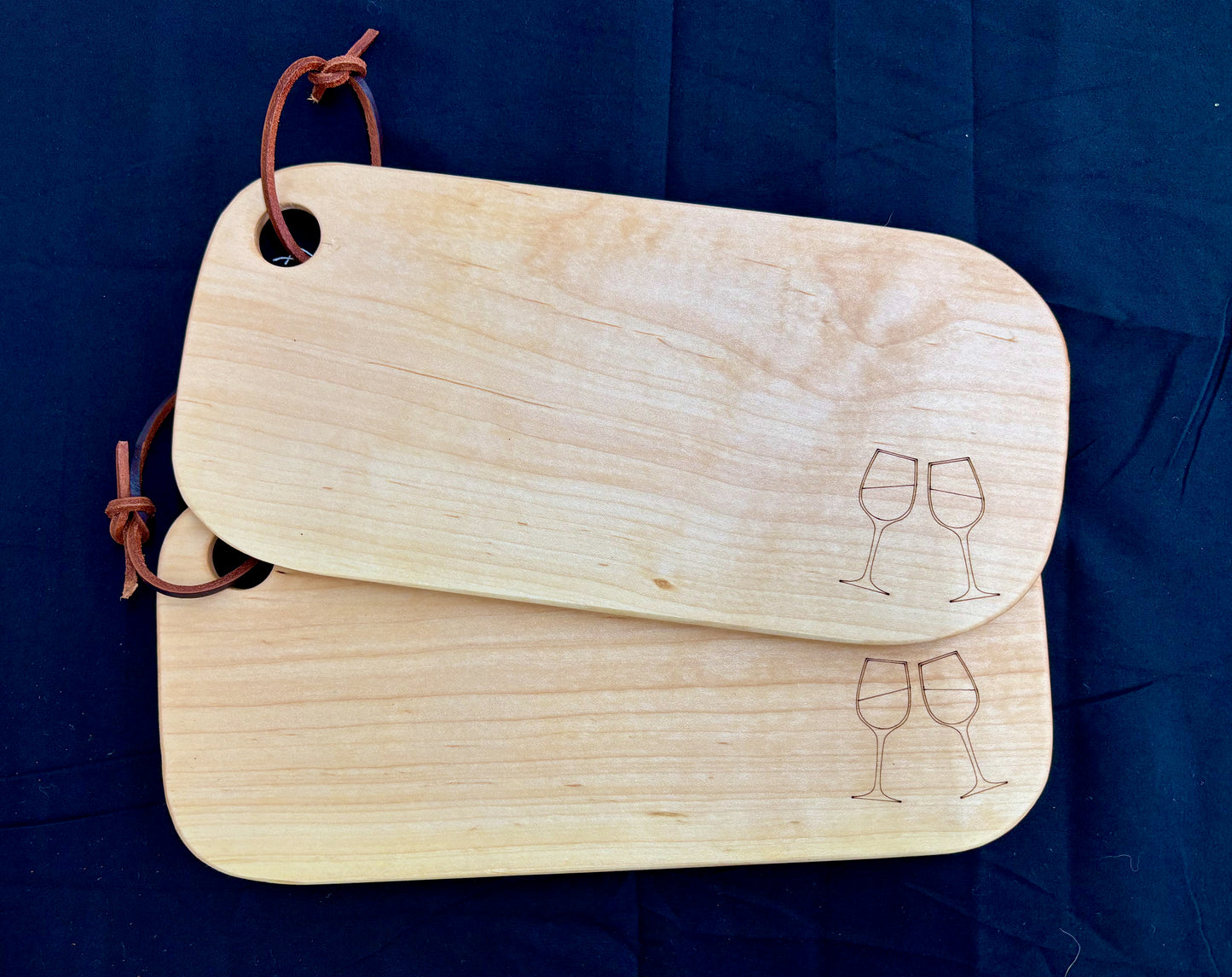 Small Beech Wood Charcuterie Board with engraving of wine glasses