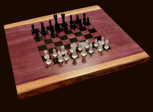 Live Edge Purple Heart Chess & Checkers Board with Resin