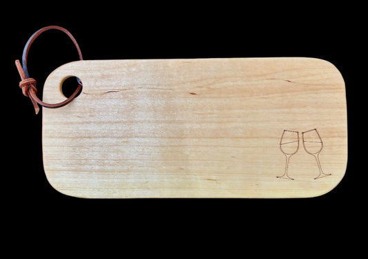 Small Beech Wood Charcuterie Board with engraving of wine glasses